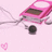 Pixelated pink iPods on a branch with dark blue text reading 'turn that ipod way loud block out the world' and two small pixel hearts.