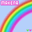 Pixelated rainbow arc spans light blue background with pink text box reading MAKENA above and green/pink Y symbols below.