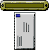 Pixelated animation of a document being inserted into and ejected from a slot, with green-yellow borders and blue accents on the document.