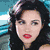 Two side-by-side show a woman with dark hair and red lipstick; the bottom displays text over a purple background with a butterfly