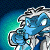 Animated contact sheet of a blue cartoon character with white hair holding a beaker, displaying sequential text changes from 'SCIENCE' to 'BEAKER' and back in red-yellow pixelated font.