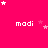 A bright pink background with repeated white text 'modi' and scattered star shapes in varying sizes and opacities.