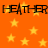 Orange background with yellow stars and repeated black text reading "HEATHER" in two horizontal