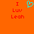 Static orange background with red pixelated text 'I Luv Leah' and a cyan heart symbol above the left instance of 'Luv'.
