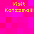 Pixelated text on a pink background with yellow text reading "Visit Katzimall!" repeated in four positions