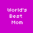 Four identical pixelated text on a solid purple background, each displaying "World's Best Mom" in white block letters with a purple highlight on one word per