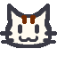 Pixelated cat head with brown ears, white face, dark outline; eyes and mouth change expression across frames.