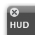 Pixelated icon with circular X symbol above 'HUD' text on dark background with gradient border