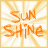 Pixelated orange text 'SUN SHINE' on a white background with radiating yellow lines, framed by a thin yellow border.