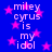 Blue background with pink stars and repeated white text reading "miley cyrus is my idol" in a pixelated font.