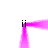 A static pink pixelated shape resembling a stylized arch with vertical extensions and small black rectangular accents at connection points.