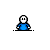 Pixelated character in blue shirt with white face and black eyes, shown in multiple poses including front, side, and inverted views.