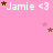 Pink background with repeated 'Jamie <3' text and scattered brown/pink stars in a pattern