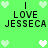 Green background with pixelated text and heart symbols arranged in a pattern, showing repeated 'I LOVE JESSECA' phrases