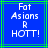 Blue background with green border, white pixelated text reading "Fat Asians R HOTT!" in four lines