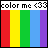 A 5x4 contact sheet of animated frames showing a rainbow striped icon with changing text and color accents, each frame displaying vertical red-yellow-green-blue-purple stripes beneath the text "color me <3".
