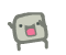 cartoonish square characters with gray bodies, pink mouths, and black eyes in various poses