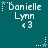 Pixelated teal background with repeated white text 'Danielle Lynn' and '3' beneath, each preceded by a star and dotted line, with animated star and dot sequences.