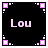 Four pixel-art style icons display 'Lou' text with varying borders and underlines on black backgrounds, featuring pink accents and white symbols.