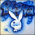 Pixelated blue-toned icon featuring a white bunny silhouette with dark blue outlines against a gradient background transitioning from light yellow to pale blue.