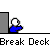 Animated sequence showing a red character performing a breakdance move above a blue character seated at a desk, with repeated text "Break Deck" below.