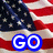 American flag background with blue text forming 'GO U S A' and a central showing 'At The Olympics Beijing 2008' with Olympic rings