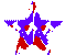 A star-shaped icon with red, white, and blue pixelated patterns transitions from full size to a vertical line then back to full size