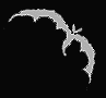 A stylized bat-shaped icon with curved wings and a central body, displayed in grayscale on a black background with subtle animation variations.