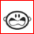 A circular black-and-white icon with a stylized face showing wide eyes and a downturned mouth, surrounded by text variations including "AHHH" and "SORRY, U SCARED ME 4 A BIT.".