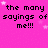 Pixelated text on a bright pink background with scattered white sparkles, displaying multiple phrases in black blocky font.