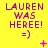 Yellow background with purple text reading "LAUREN WAS HERE! =)" and small pink symbols changing across frames.