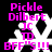 Pixelated icon with white snowflake-like figure on black background, pink text reading 'Pickle Dilbert JC TD BFF'S!!!' in four