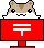 Pixel art of a hamster-like character with beige and brown fur, black eyes, white muzzle, and small ears above a red rectangular shape with white horizontal lines.