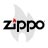 Black 'Zippo' text with red accent on first letter over gray wing-like shape on white background