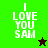 Four display "I LOVE YOU SAM" text with a star icon changing color between green and dark brown backgrounds