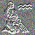 Pixelated grayscale icon of a figure in flowing robes holding a staff, with wavy lines above the head on a textured background.