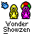A 3x3 contact sheet of pixel art frames showing a yellow and purple cartoon character with rainbow hair, some frames featuring speech bubbles with text.