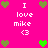 Pixelated icon with pink background displaying 'I love mike <3' text and green/brown heart symbols in a