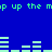 Blue background with green pixelated text and horizontal bar graphs, displaying repeated phrases 'mp up the' in a retro digital style.