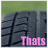 Animated contact sheet of a tire tread with changing text overlays in pink and cyan colors across seven frames.