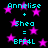 Pixelated cyan text and pink stars on black background with repeated 'Annelse + Shea = BFF4L' phrase across two identical