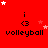 Red background with repeated 'i <3 volleyball' text and star animations; white stars move across the screen in a loop.