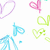 A static pattern of colorful heart-shaped doodles in pink, purple, green, and blue on a white background.
