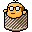 Pixel art contact sheet showing two frames of a cartoon character with yellow skin, glasses, and checkered clothing in different facial expressions.