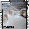 nine identical frames showing a close-up of a person's face with closed eyes and wet skin, bordered by decorative patterns containing the word "BROKEN" at the bottom