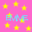 Pink background with scattered yellow stars and repeated light blue text 'EMME' in pixelated font.