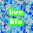 Four distinct pixelated display text phrases against varied backgrounds: blue-gray abstract, green stripes, colorful circles, and dark with red lights