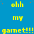 Blue background with yellow text repeating 'ohh my gament!!!' in a pattern, scattered orange dots