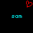 Red pixelated heart symbol above two cyan 'som' text elements on black background.