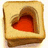 A square sandwich with a heart-shaped cutout revealing red filling, positioned next to orange text reading "Sandwich" and a red "I" below.